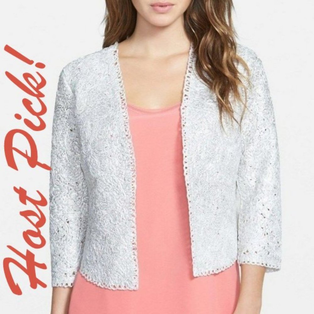 NIC + ZOE New JACKET Shimmered Metallic Lace Topper Cover Women's - Picture 2 of 10